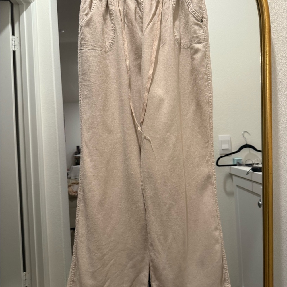 Ci Sono Tan Linen Boot Cut Flare Pants